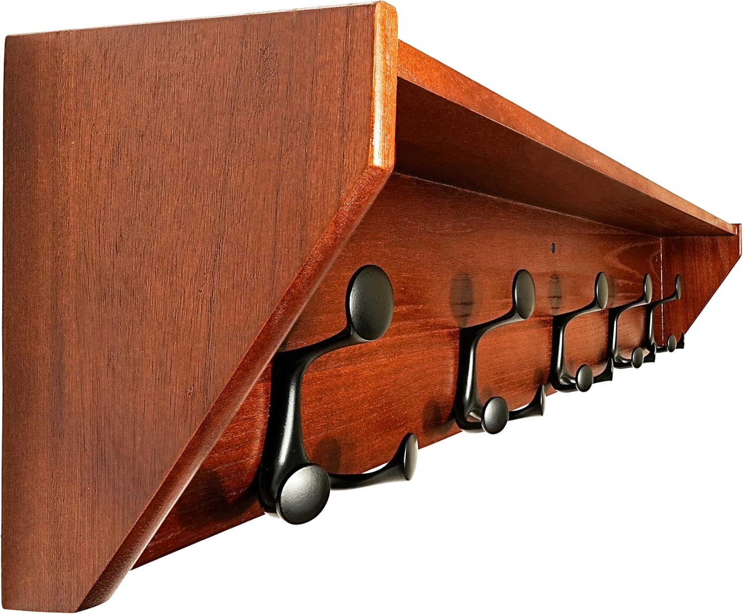 Wall Shelf with Hooks, 24-Inch Weathered Brown Coat Rack Wall Mount ...