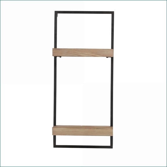 Wall Shelf, Industrial Two-Tiered Iron & Fir Wood with Plate Grooves, 12x6x27 Inches | Iron | Walnut Brown