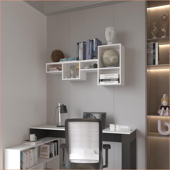 Wall Shelf, Modern Minimalist Office Organizer | Wall-Mounted | Snow White | Engineered Wood