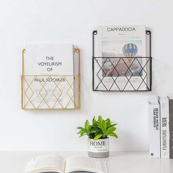 Wall Shelf Modern Style Space-saving Chic Grid Design Wall Mounted Magazines Storage Rack for Home