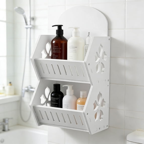 Wall Shelf, No Drill Wall Mounted Storage Rack, Bathroom Kitchen Organizer, Solid Wood Adhesive Shelf for Home Organization, Space Saving Solution