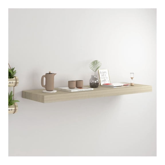 Wall Shelf Oak 31.5x9.3x1.5", Floating Shelves for Living Room, Bedroom - Modern MDF Display Shelf with Invisible Mounting System, 22lb Capacity Brown