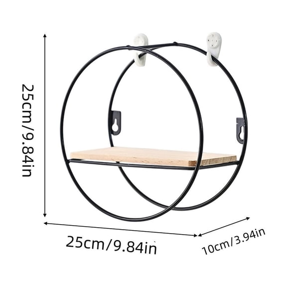 Wall Shelf, Rustic Wood Floating Shelves, Round Decorative Wall Shelf - Metal and Wood Wall-Mounted Shelf for Entryway, Bathroom, Bedroom, and Living Room Decor