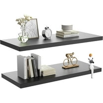 Wall Shelf Set of 2, Black Floating Shelves 24 in W x 10 in D x 1 in H, Wooden Floating Wall Shelf with Invisible Brackets for Living Room/Bedroom/Bathroom/Kitchen Storage and Decor