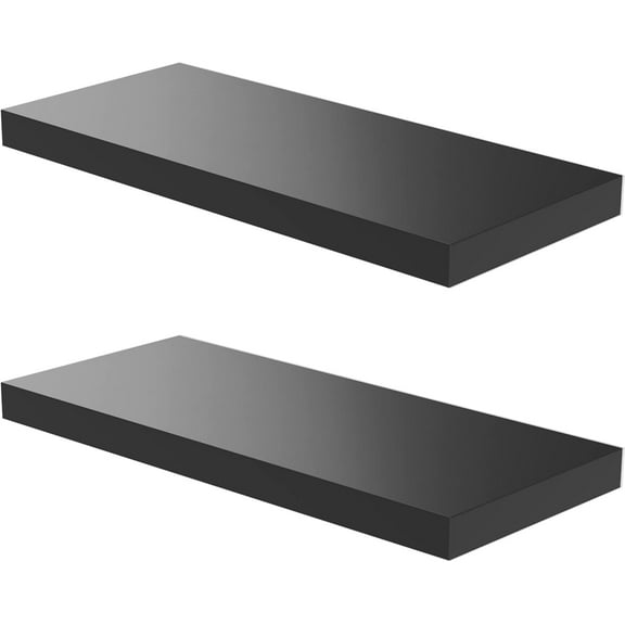 Wall Shelf Set of 2, Black Floating Shelves 24 in W x 12.75 in D x 2 in H, Wooden Floating Wall Shelf with Invisible Brackets for Living Room/Bedroom/Bathroom/Kitchen Storage and Decor