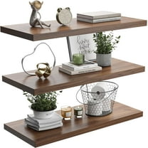 Wall Shelf Set of 3, Walnut Floating Shelves 36 in W x 10 in D x 1 in H, Wooden Floating Wall Shelf with Invisible Brackets for Living Room/Bedroom/Bathroom/Kitchen Storage and Decor
