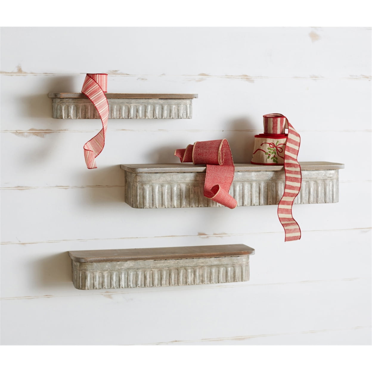 Wall Shelf (Set Of 3) 20.5"L X 5.5"W X 3.5"H - 32.5"L X 7.5"W X 5.5"H Metal, Wood