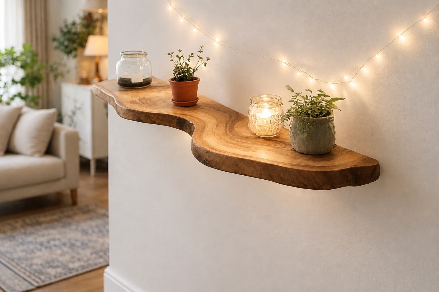 Floating Wall Shelf with Lip, Handmade Using Premium Wood, Wall Mounted Bookshelf for Bedroom, Kitchen & Nursery Storage