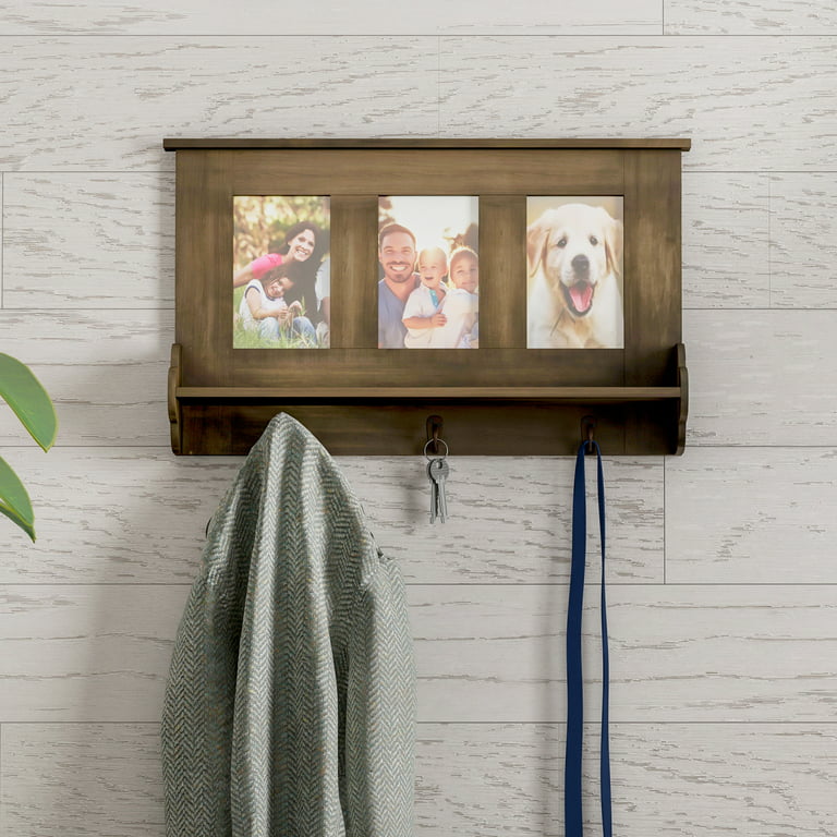 Wall Shelf and Picture Collage with Ledge and 3 Hanging Hooks