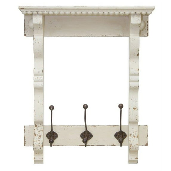 Wall Shelf with Hooks 20"L x 24"H MDF/Iron