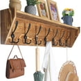 thumbnail image 1 of WEBI Heavy Duty Wall Mounted Shelf with Hooks, 35 inch Long, Wooden Plank, Rustic Brown, 1 of 13