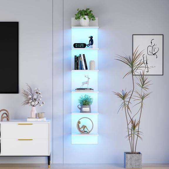Wall Shelf with  LED Lights,Tall Floating Storage Organizer for Bedroom Living Room Game Room -  Wall Mounted Shelves with 22 Lighting Modes