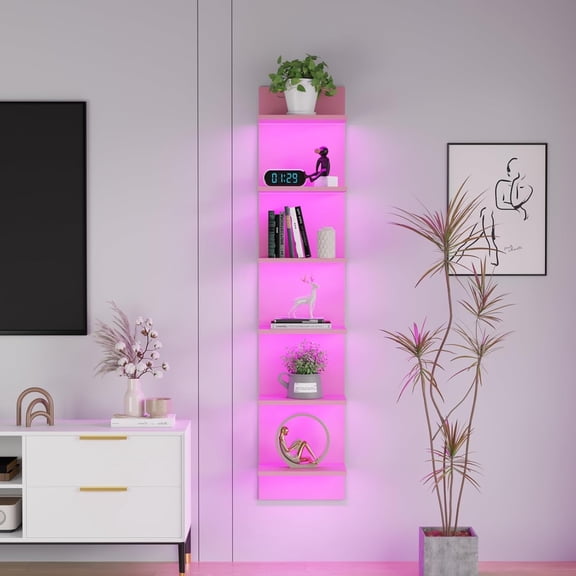 Wall Shelf with LED Lights,Tall Floating Storage Organizer for Bedroom Living Room Game Room - Wall Mounted Shelves with 22 Lighting Modes