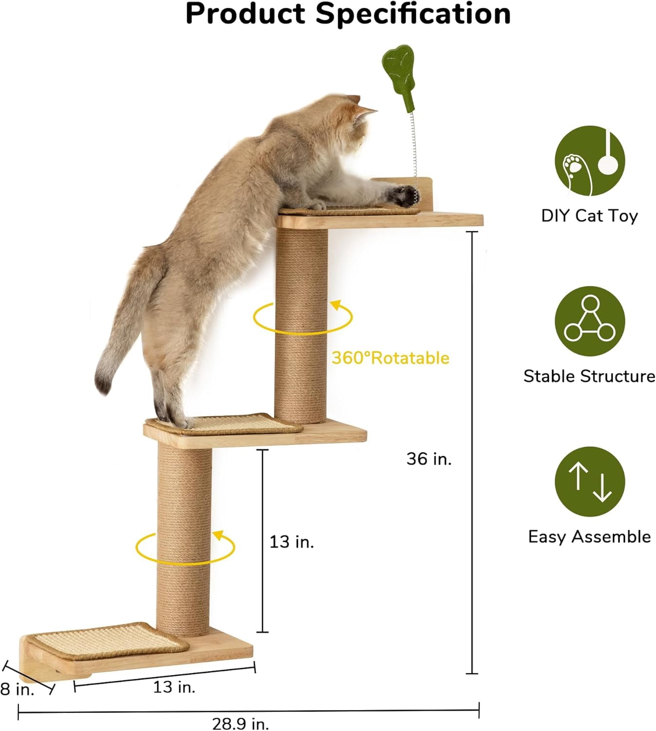 Wall Shelves 3-in-1 Transformable Scratching Post for Cats,  Wall Mounted Jungle Perch Platform for Climbing Playing Napping