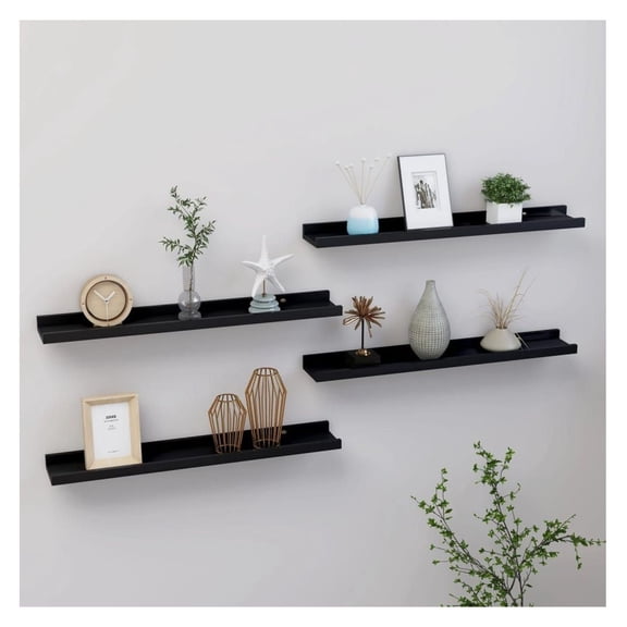 Wall Shelves 4 pcs Black 23.6"x3.5"x1.2"