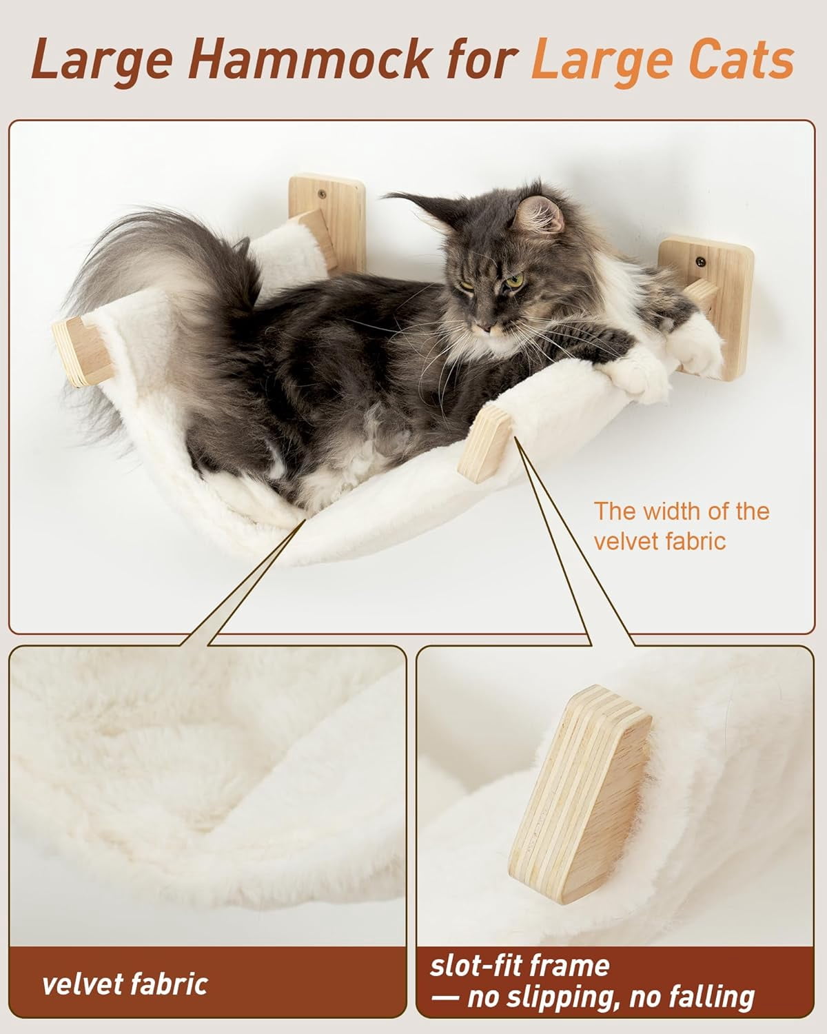 Wall Shelves for Large Cats, 5-in-1 Wooden Climbing Furniture with Hammock and Perch