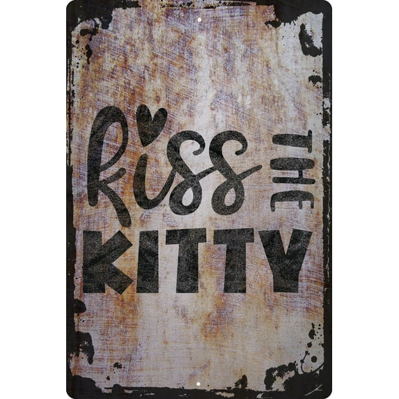Wall Sign Kiss the kitty heart love animals pet owner cat Decorative Art Wall Decor Funny Gift