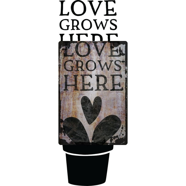 Wall Sign Love grows here caps plant flower pot garden nature water Decorative Art Wall Decor Funny Gift