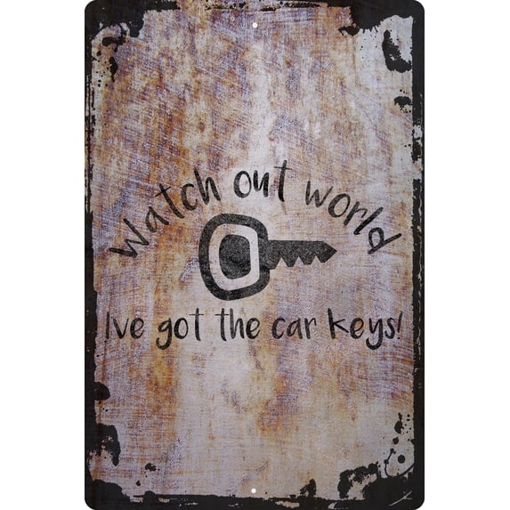 Wall Sign Watch out world ive got the car keys! funny driving teenager new Decorative Art Wall Decor Funny Gift