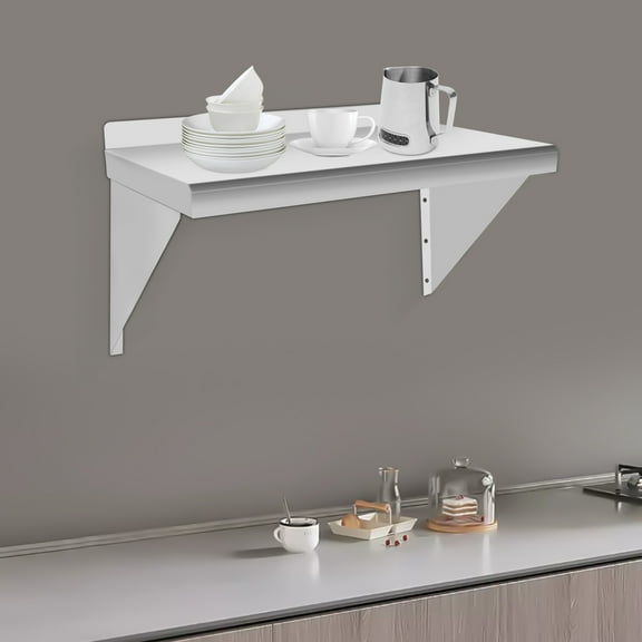 Wall-Mounted Storage Shelf, 24x12in 201 Stainless Steel Rack, Triangular Support for 110lbs Load in Kitchens