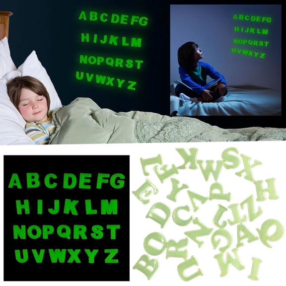 Wall Sticker 26pc Luminous Alphabet Letters for Kids Room Dorm Wall with Bright Glow in the Dark English Letters for Kindergarten Classroom and Home, Green