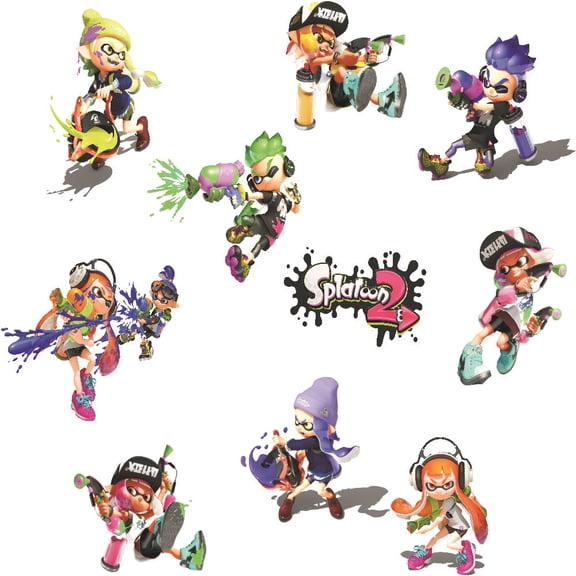 Wall Sticker For Bedroom Living Room Nursery Party Decorations Anime Splatoon Cartoon Background Self-Adhesive Wall Decor Baby Boy Girl Kids Room Wall Mural Decor Poster Gift
