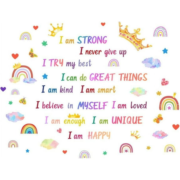 Wall Sticker Colorful Inspirational Quotes Rainbow Motivational Girl PVC Wall Stickers Large Removable Size Easy to Stick and Peel Mixed Color