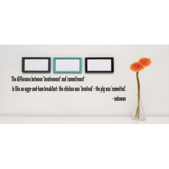 Wall Sticker Decal : difference between 'involvement' & 'commitment' is like an eggs-&-ham breakfast Quote 6 x 30