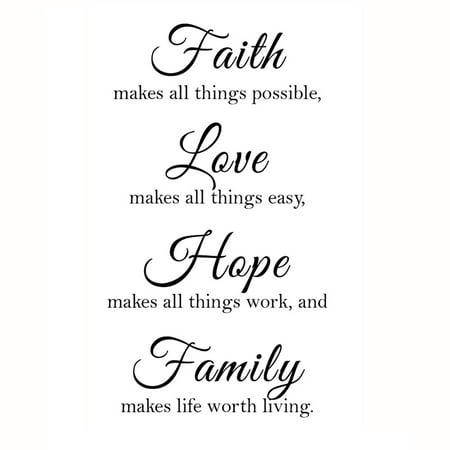 Wall Art Stickers for Living Room Faith Makes All Things Possible, Love Makes All Things Easy, Hope Make All Things Work, and Family Makes Life Worth Living Inspirational Quote Sayings Decal Home