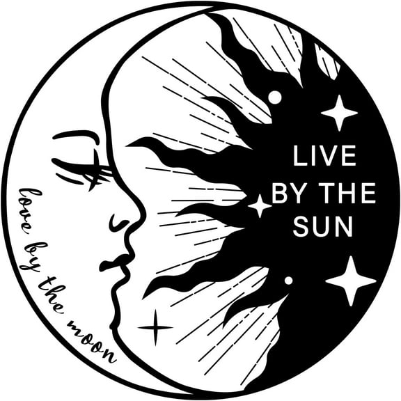 Wall Sticker Live by The Sun Love by The Moon Quotes Wall Art Sun and Moon Patterns Wall Decal Romantic Sentence Vinyl Wall Stickers for Living Room Bedroom 15"x15" Mixed Color