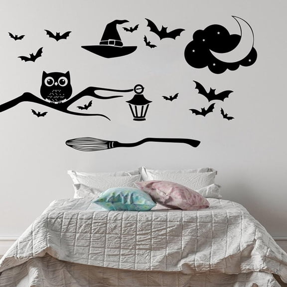 Wall Sticker Magical Owl Bats Moon Cloud Home Decoration Kid Room Decal Nursery Room Deco 81x42cm