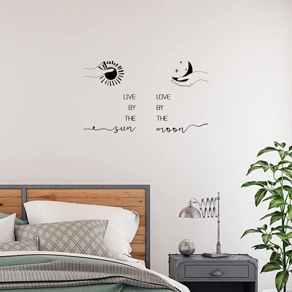 Wall Sticker Moon and Sun Patterns Wall Decal Live by The Sun Love by The Moon Quotes Wall Art Romantic Quotes Vinyl Lettering Stickers for Living Room Bedroom Decor 19"x10.6" Colorful
