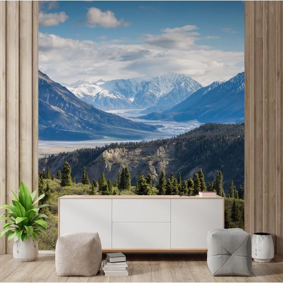 Wall Sticker/Wall Mural Mt. Fuji and Reflection on a Perfectly Smooth Lake Landscape, Not Peel and Stick, Non-Woven Wallpaper Decorative for Bedroom, Living Room, Office - 120x96 inches
