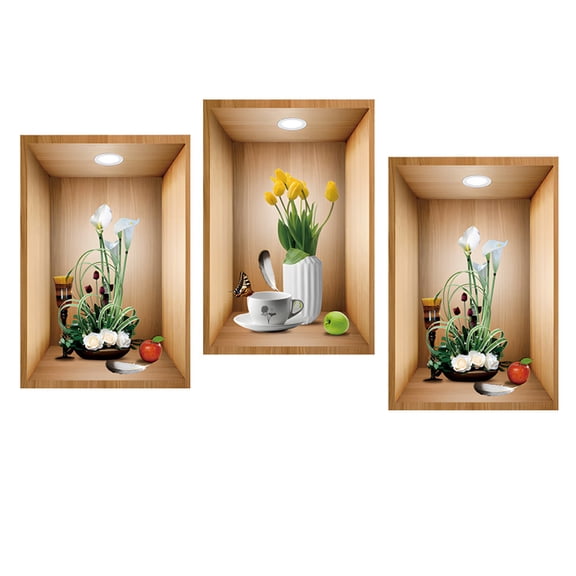 Wall Stickers 12"x18" Flowers Plants 3D Art Mural DIY Home Decor Decals Vinyl Peel and Stick 3Pcs Set