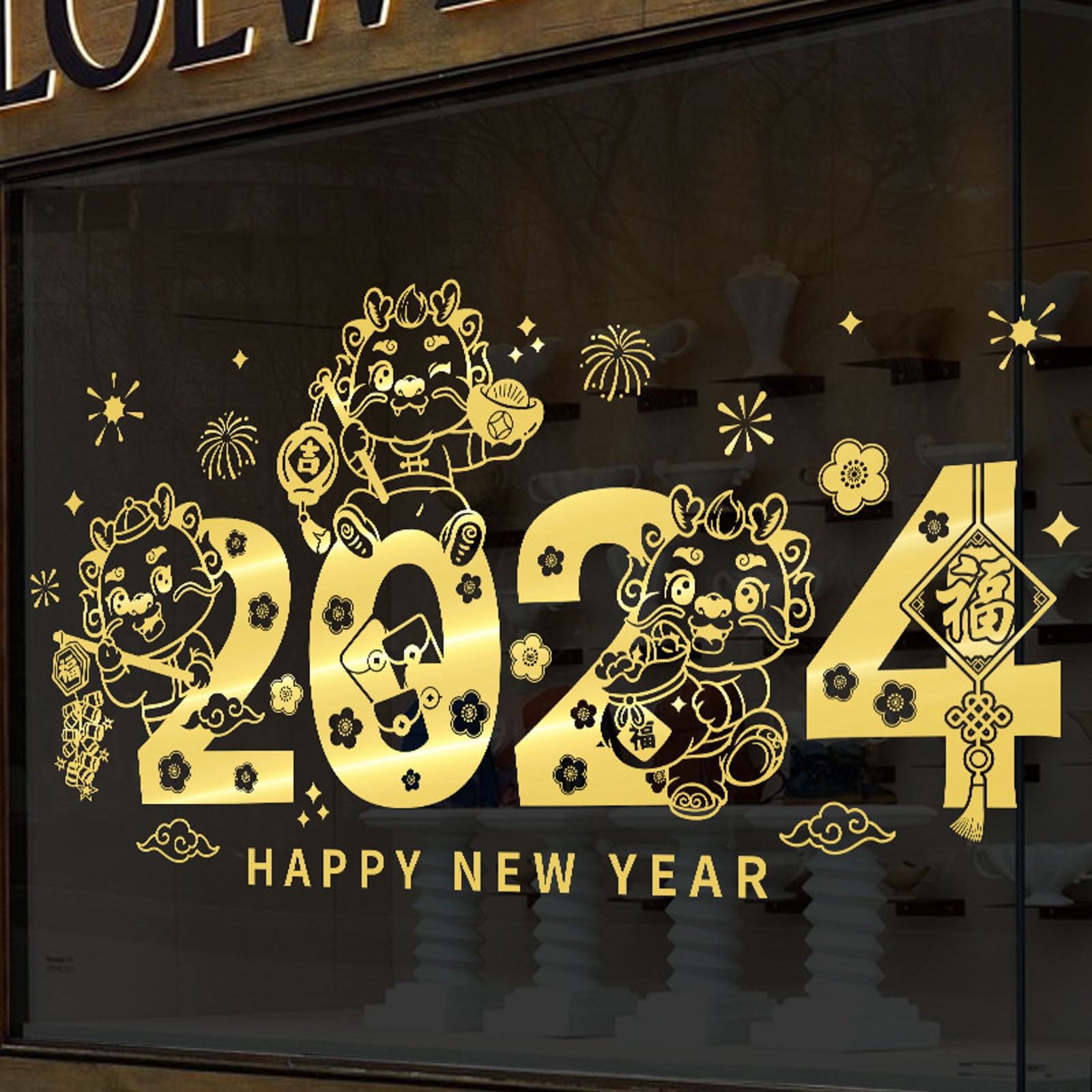 Wall Stickers 2024 New Year Style Window Stickers Cute Cartoon Dragon