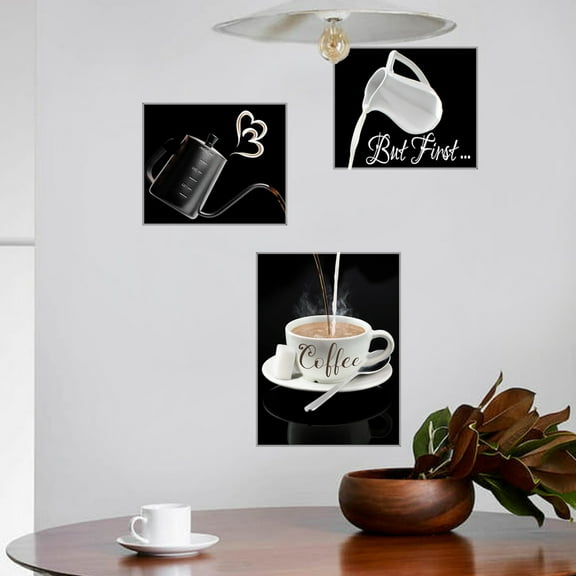 Wall Stickers 3 Pcs Set Coffee Art Paintings Self-Adhesive Removable Mural Decals Dining Room Cafe Decor Peel and Stick 11.8x35.4inch