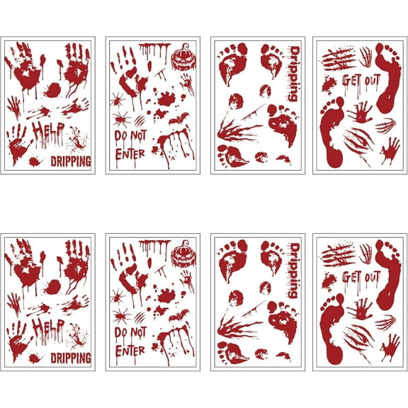 Wall Stickers 8 Sheets Bloody Handprint Footprint Wall Decal Blood Splashes Wound Tattoos Decoration for Home Window Wall Bedroom Decoration 1set