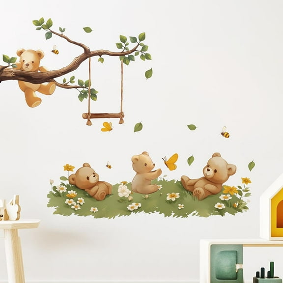 Wall Stickers Bear Peel and Stick Wall Decals 2 Sheets Removable Art Decor for Bedroom Nursery Playroom Bathroom Office Decoration 1set
