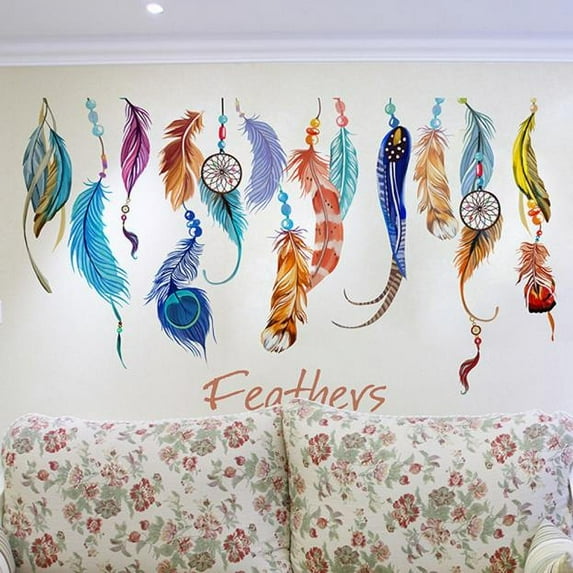 Wall Stickers Classic Creative Feather Wall Sticker Art Decal Mural,Brown Home Wall Stickers