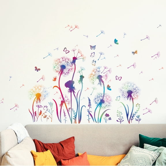 Wall Stickers Colorful Dandelion Peel and Stick Wall Decals 3 Sheets Removable Art Decor for Bedroom Nursery Playroom Bathroom