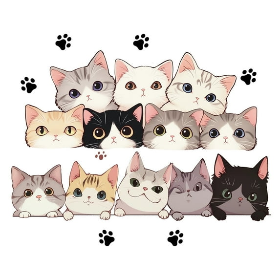 Wall Stickers Cute Cat Cartoon Decals Living Room Bedroom Background Decor Vinyl Peel and Stick 23.6"x29.9"
