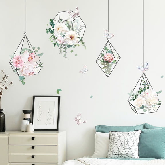 Wall Stickers Fresh Flower Hanging Basket Pendant Playing Bedroom Living Room Porch Home Wall Decoration Wall Sticker, Home Wall Stickers