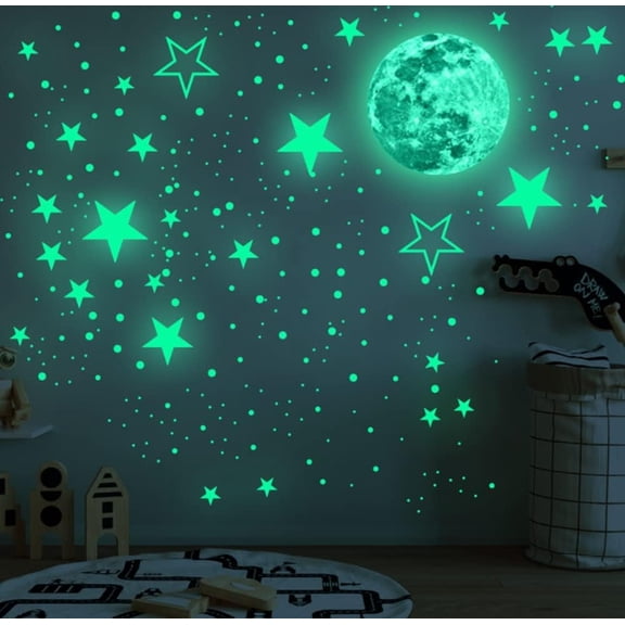 Wall Stickers, Glow in The Dark Stars, Glow in The Dark Moon for Ceiling Planets Space Wall Stickers Solar System Galaxy Wall Decals 1049PCS(Green-moon-20CM)