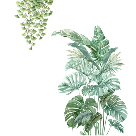 Wall Stickers Green Plants Art Mural Self-adhesive Removable Large Decals Vinyl Peel and Stick Living Room Bedroom Dining Room Background Decor 25.5"x35.4"