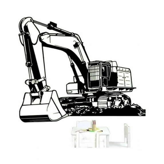 Wall Stickers Heavy Equipment Excavator Digger Kids Room Nursery Building Truck Construction Playroom Home Office Store Decoration Vinyl Wall Decal 40X60CM