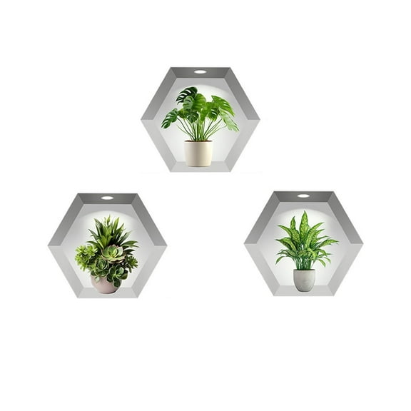 Wall Stickers Hexagon 3D Green Plants Decals Self-adhesive Removable Wall Art Mural for Living Room Bedroom Bathroom Kitchen Home Office Decoration DIY Peel and Stick 3 Pcs Set