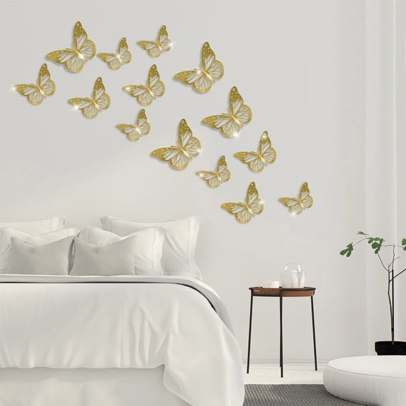 Wall Stickers Metal Texture 3D Stereoscopic Hollow Simulation Butterfly Wall Stickers 12 Pcs,Gold Home Wall Stickers