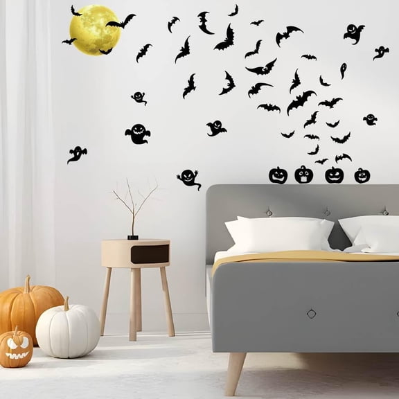 Wall Stickers Moon Devil Wall Decals Terror Pumpkins Wall Sticker Bats Stickers 38PCS for Kids Window Decoration