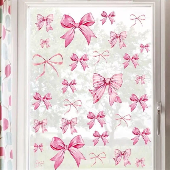 Wall Stickers Pink Bow Knot Wall Art Decor 8 Sheets 46 Pcs Portable Background Wall Decoration Bedroom and Bathroom Stickers