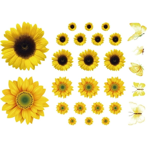 Wall Stickers Sunflower Wall Stickers with 3D Butterfly, Removable Wall Stickers Wall Decals Mural Decal Living Room DIY Art Decals (Yellow)